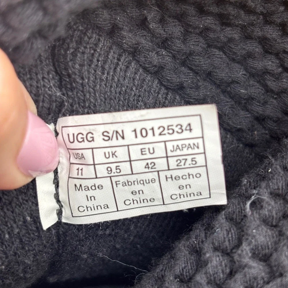 UGG Shaina Sweater Suede Boots Black Womens 11 Mid Calf Fold Down 1012534